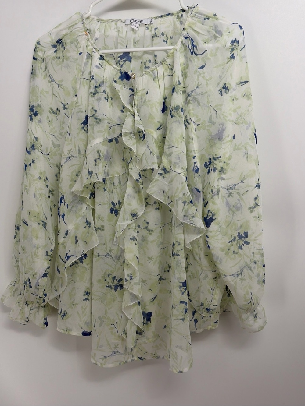 Chico's 3 Georgette Sheer Ruffle Blouse Top EUC